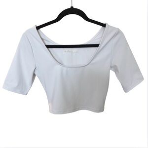 Oak + Fort White Cropped Top Small Scoop Neck Fitted Short Sleeve Minimalist